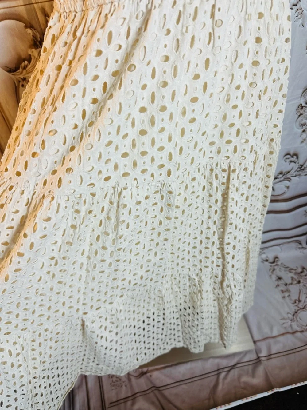 White Eyelet Maxi Dress with Royal Blue Bow Belt - Picture 6 of 13